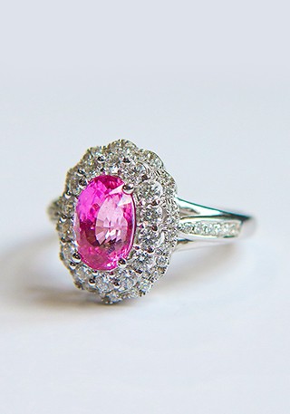 天然无烧粉色蓝宝石戒指L490