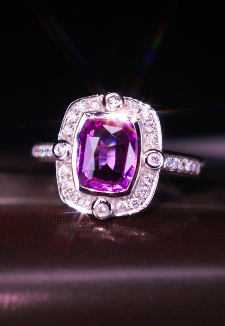 天然无烧紫色蓝宝石戒指L629