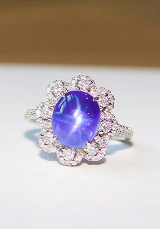 天然无烧紫色星光蓝宝石戒指L962