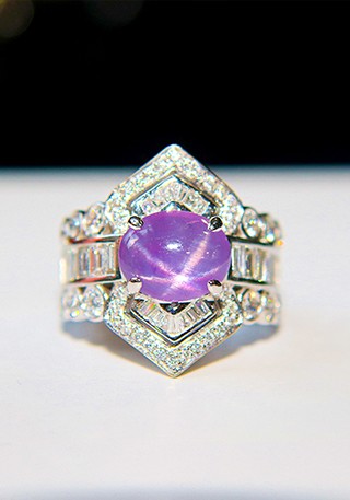 天然无烧紫色星光蓝宝石戒指L1041