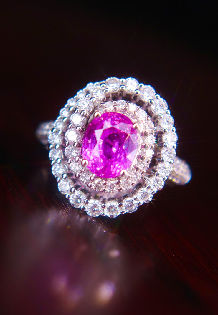 天然无烧粉色蓝宝石戒指L638